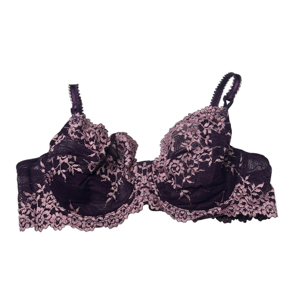 Wacoal Purple lavender scalloped floral Lace Unlined bra 34C  65191